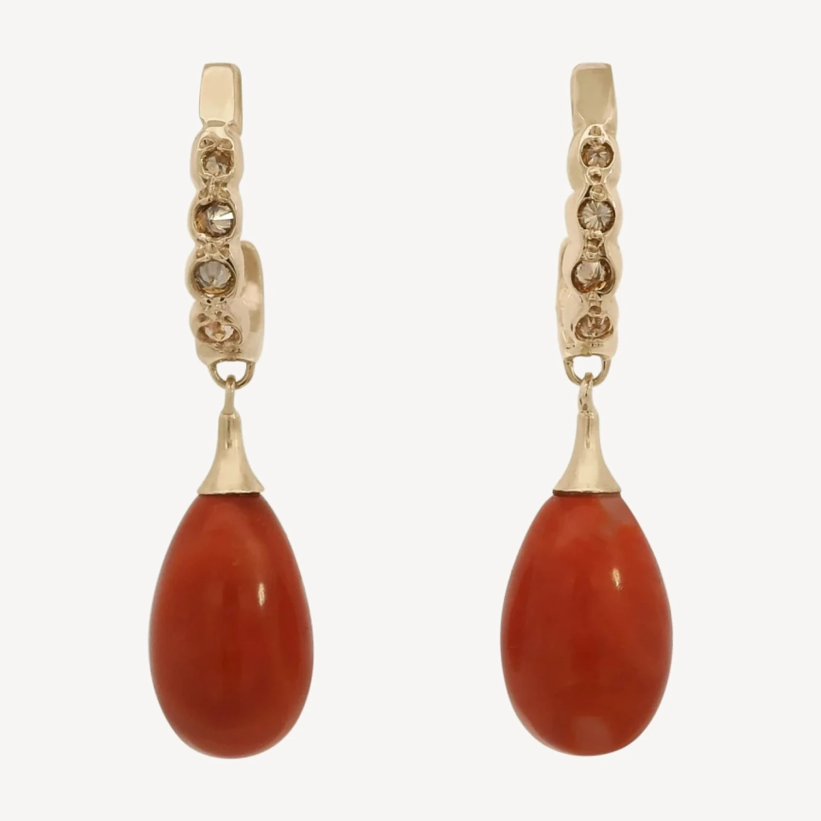 Ingot Droplet Earrings - Yellow Gold, Champagne Diamond & Coral