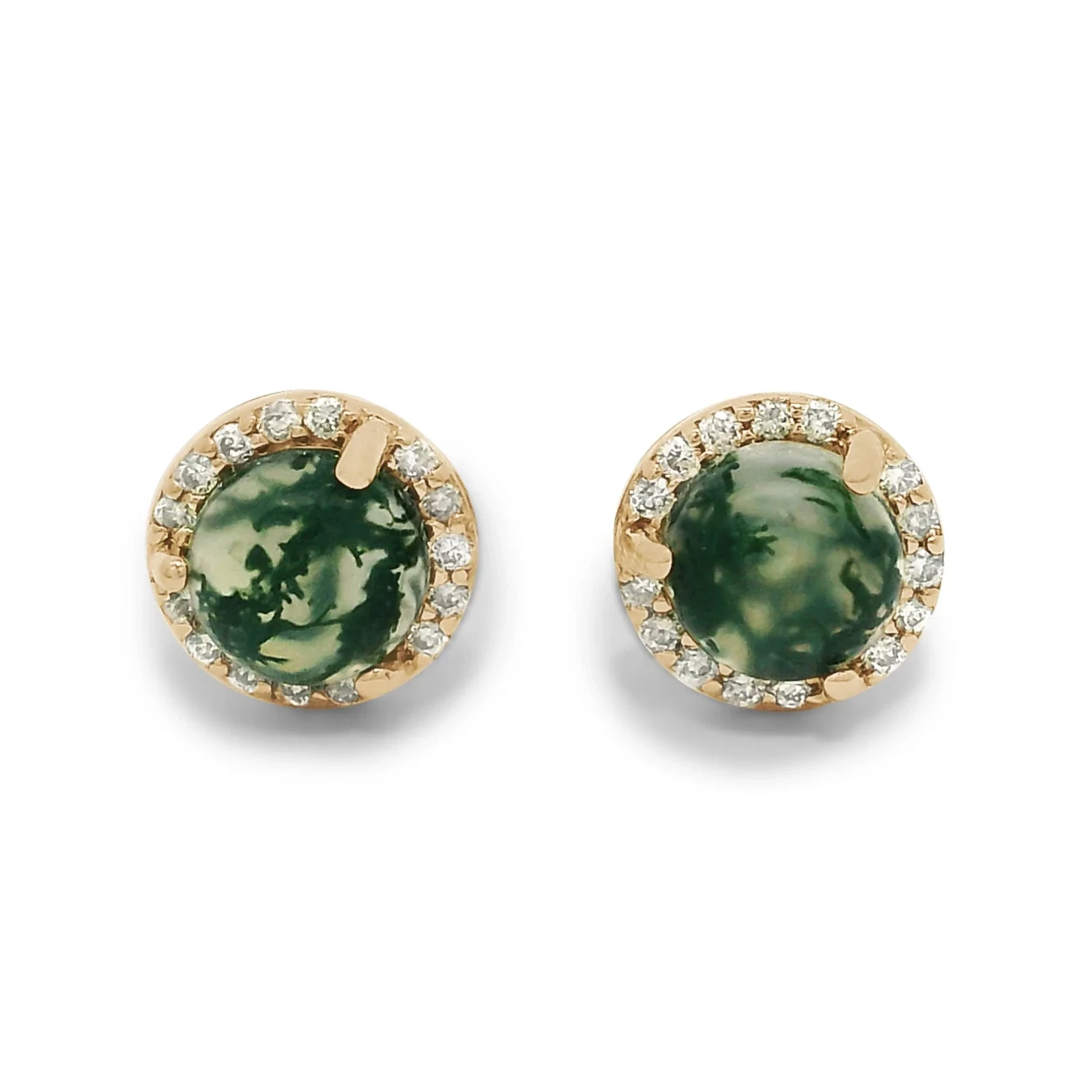 Rosette Stud Earring (Medium) PAIR - 14k Gold, Moss Agate & Champagne Diamonds