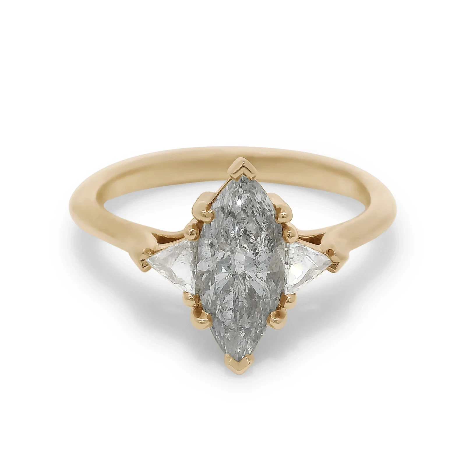 Bea Three Stone Marquise Ring - Yellow Gold & Grey Diamond (1.01ct)