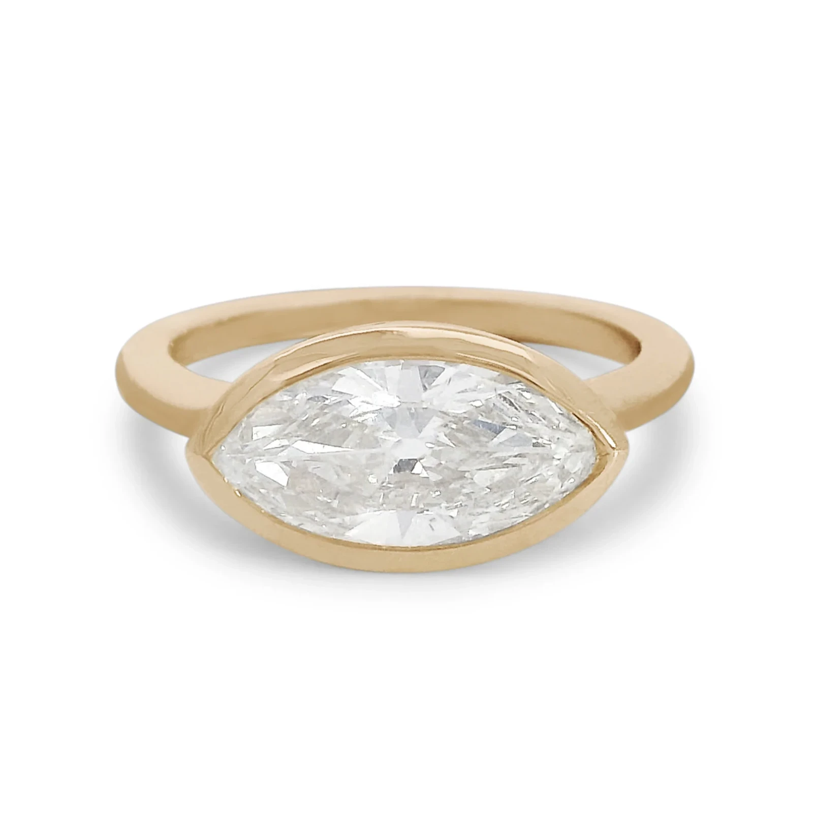 East/West Moval Bezel Rosette Ring - 14k Gold & White Diamond (1.61ct)