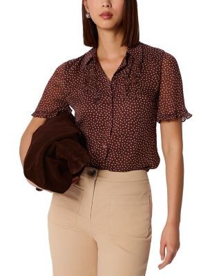 Whistles Polka Dot Sheer Sleeve Shirt