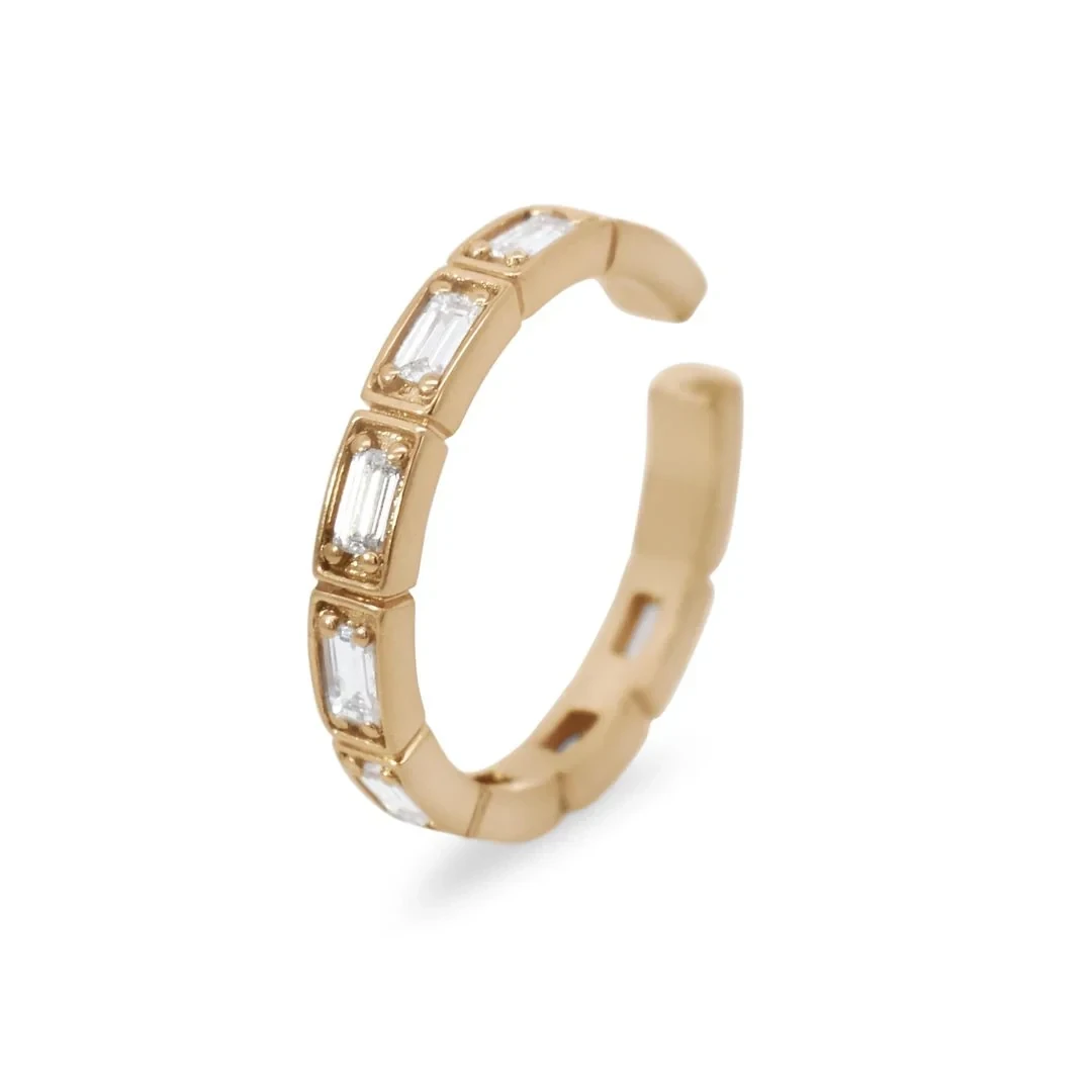 Wheat Baguette 3/4 Eternity Ear Cuff (SINGLE) - Yellow Gold & White Diamonds