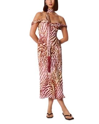 Whistles Orchid Print Scarf Midi Dress