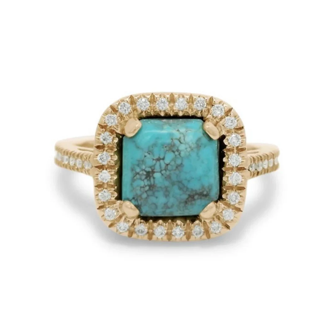 Turquoise Halo Ring - Yellow Gold & Turquoise