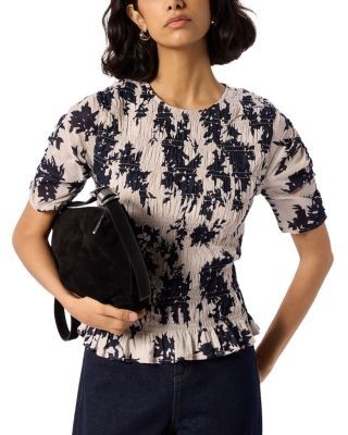 Whistles Shadow Floral Shirred Top