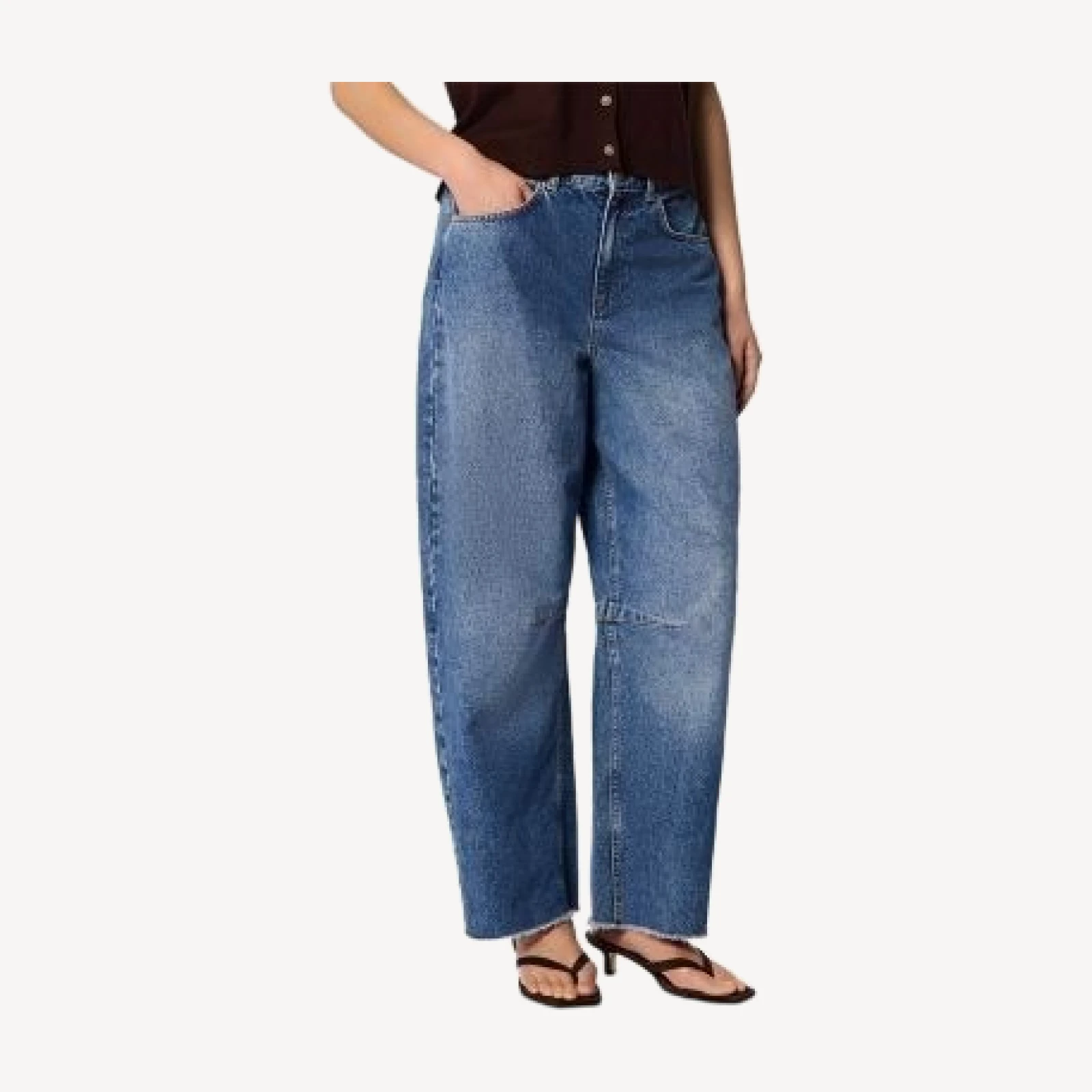 Whistles Authentic Mid Rise Raw Hem Barrel Jeans in Denim