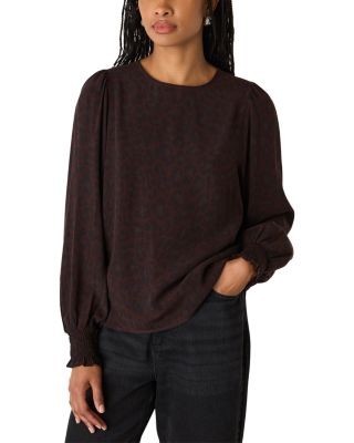 Whistles Leopard Shirred Cuff Blouse