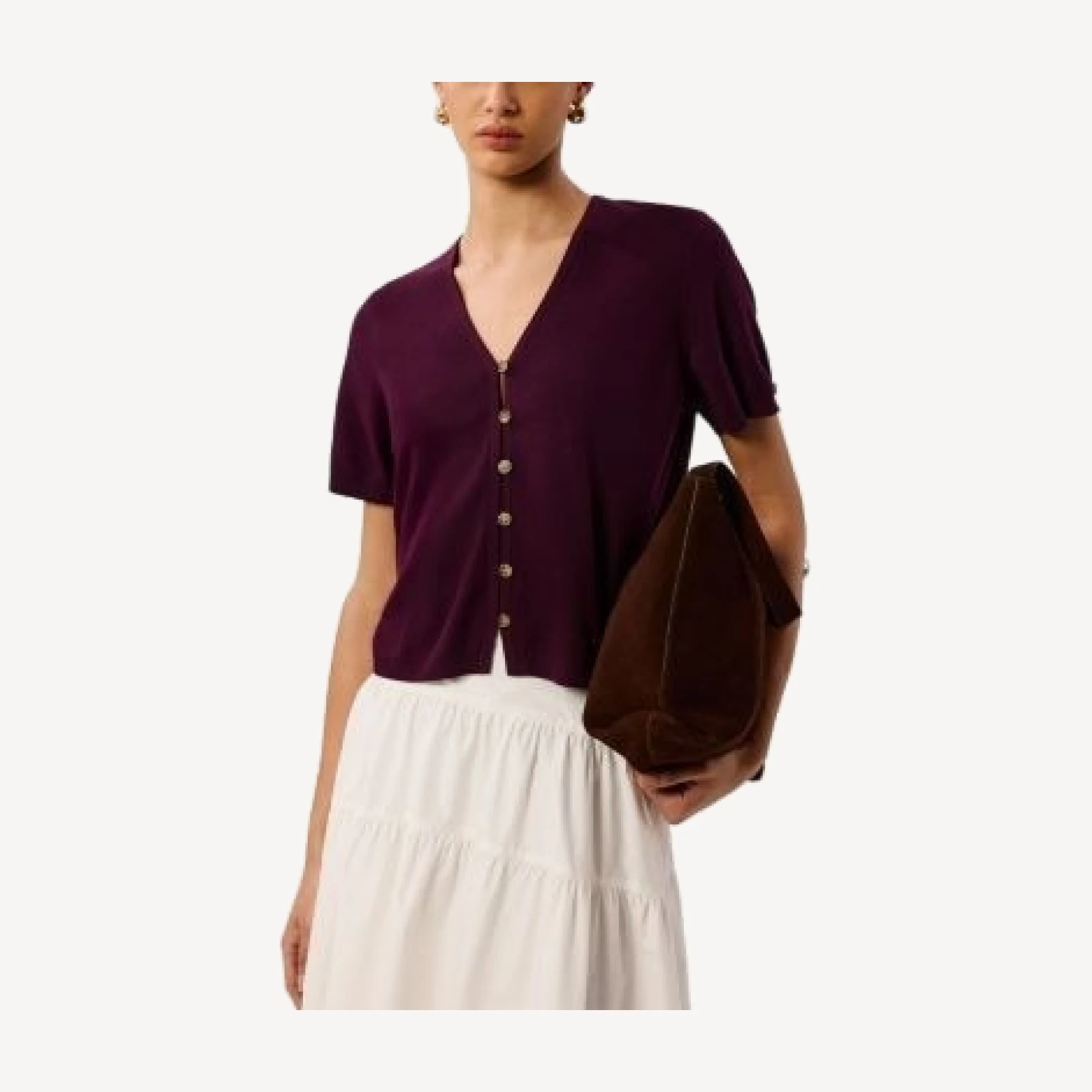 Whistles Short Sleeve Button Front Knit Top