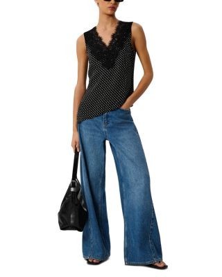Whistles Mini Spot Lace Trim Top