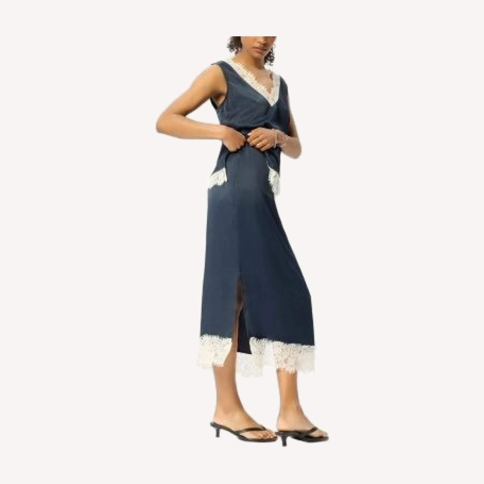 Whistles Lace Hem Satin Midi Skirt
