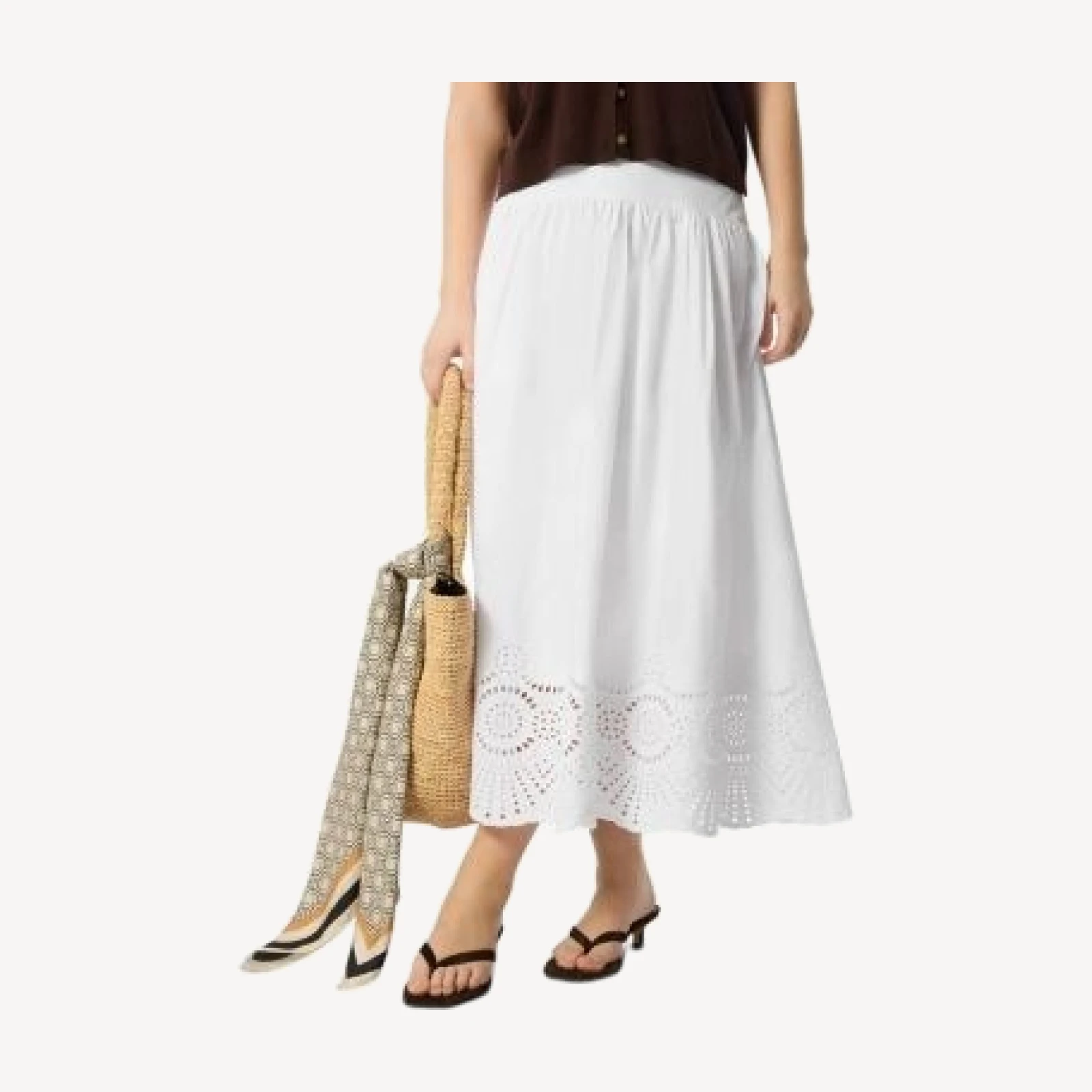 Whistles Broderie Cotton Midi Skirt