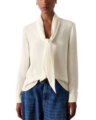 Whistles Tie Neck Crepe Blouse