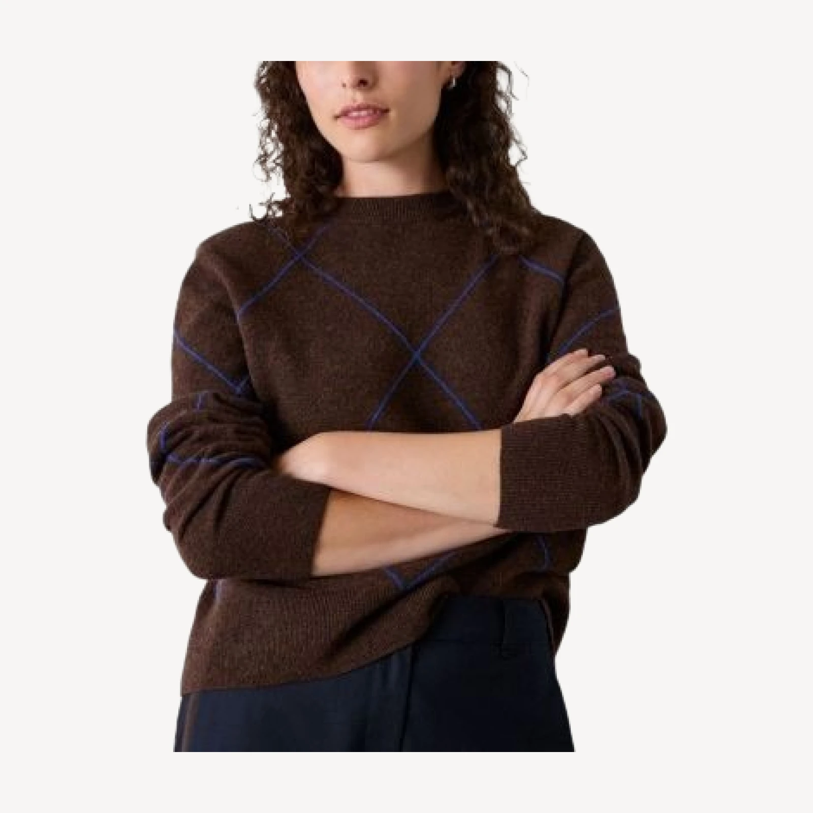 Whistles Contrast Diamond Knit Crewneck Sweater