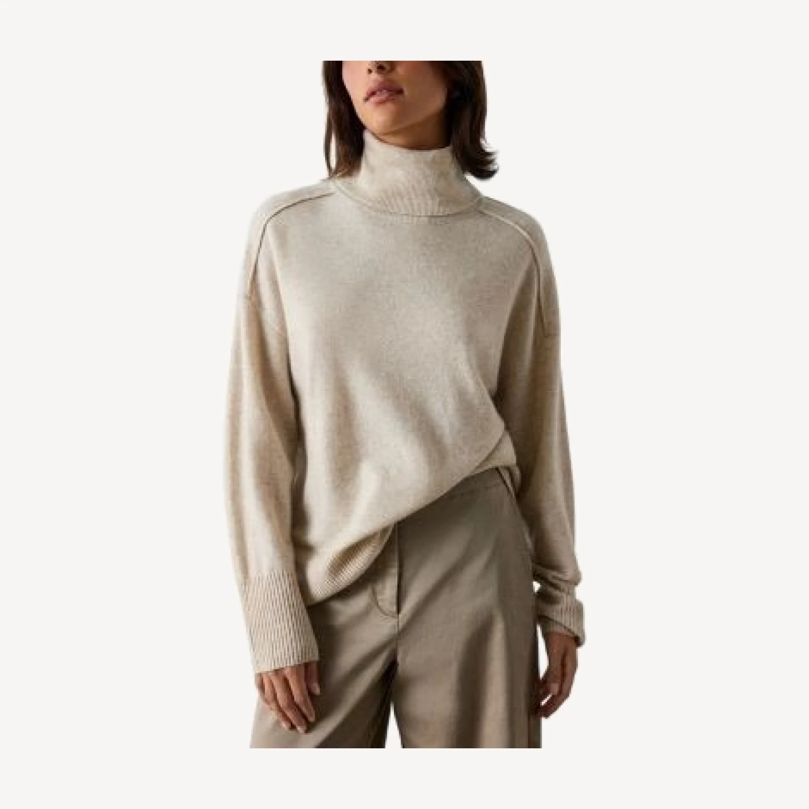 Whistles Cashmere Seam Detail High Neck Sweater