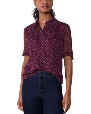 Whistles Polka Dot Sheer Sleeve Shirt