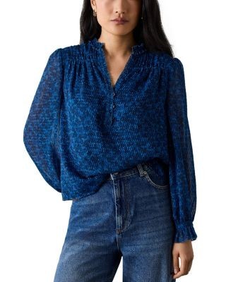 Whistles Textured V Neck Blouse