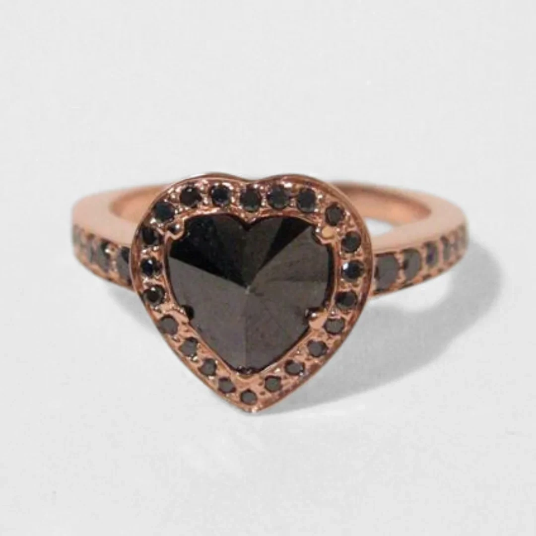 Custom Heart Cut Black Diamond Ring