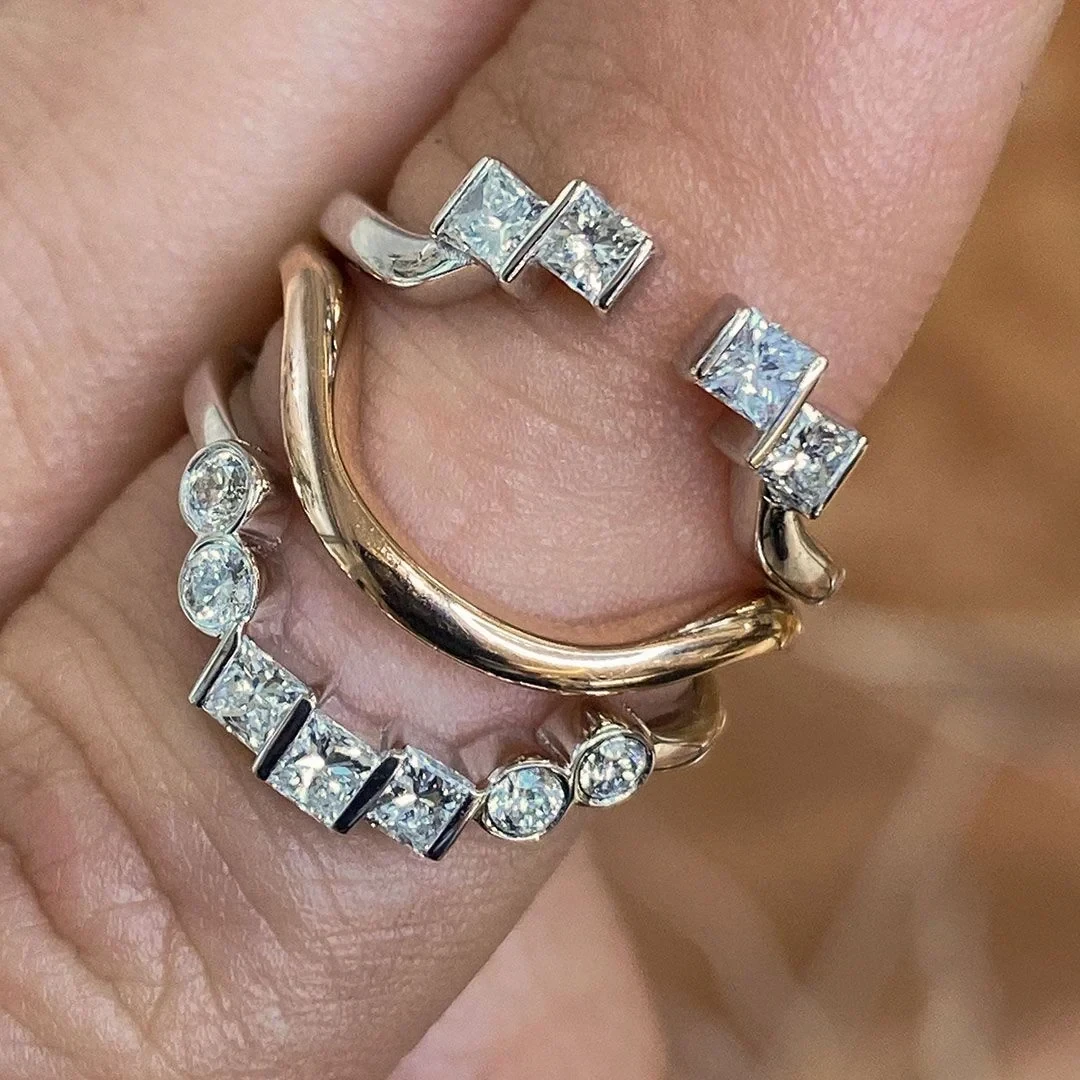 Custom Mixed Princess Cut and Round Diamond Bands