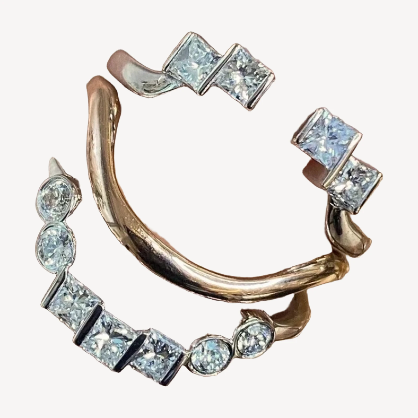 Custom Mixed Princess Cut and Round Diamond Bands