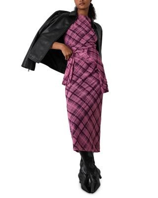 Whistles Check Mesh Midi Dress