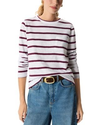 Whistles Printed Cotton Crewneck Pocket Top
