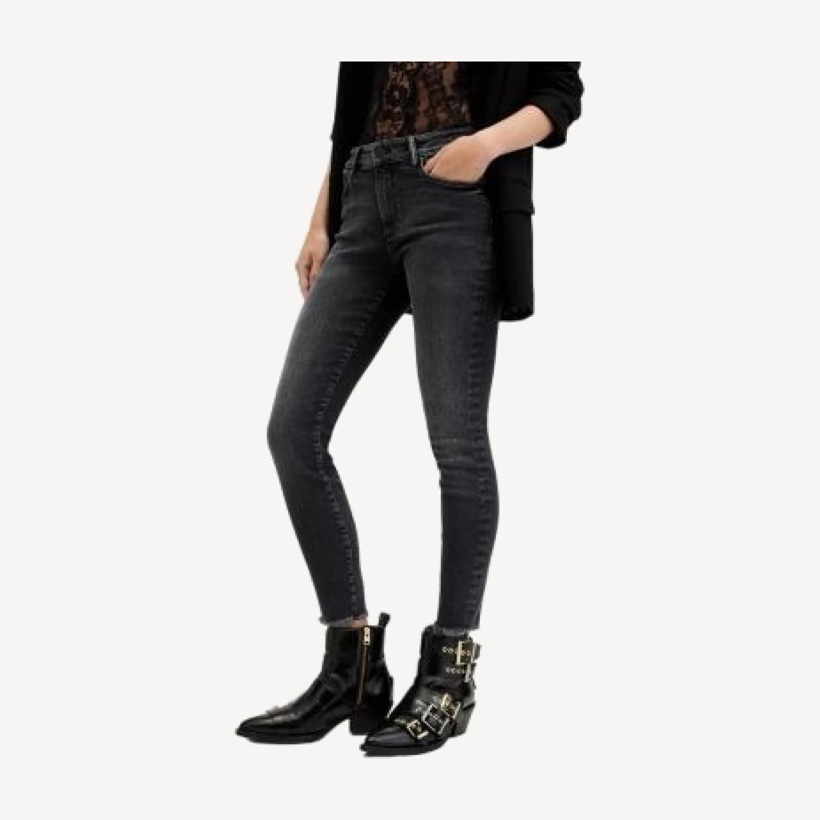 Allsaints Miller High Rise Push Up Skinny Jeans in Washed Black