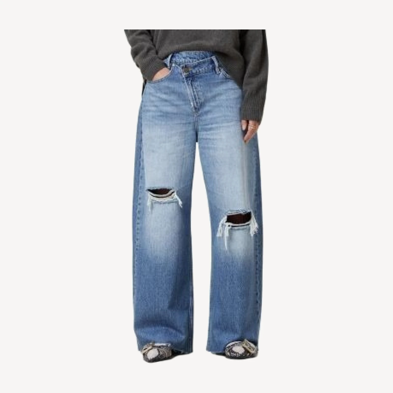 Allsaints Aki Crossover High Rise Wide Leg Jeans in Light Indigo