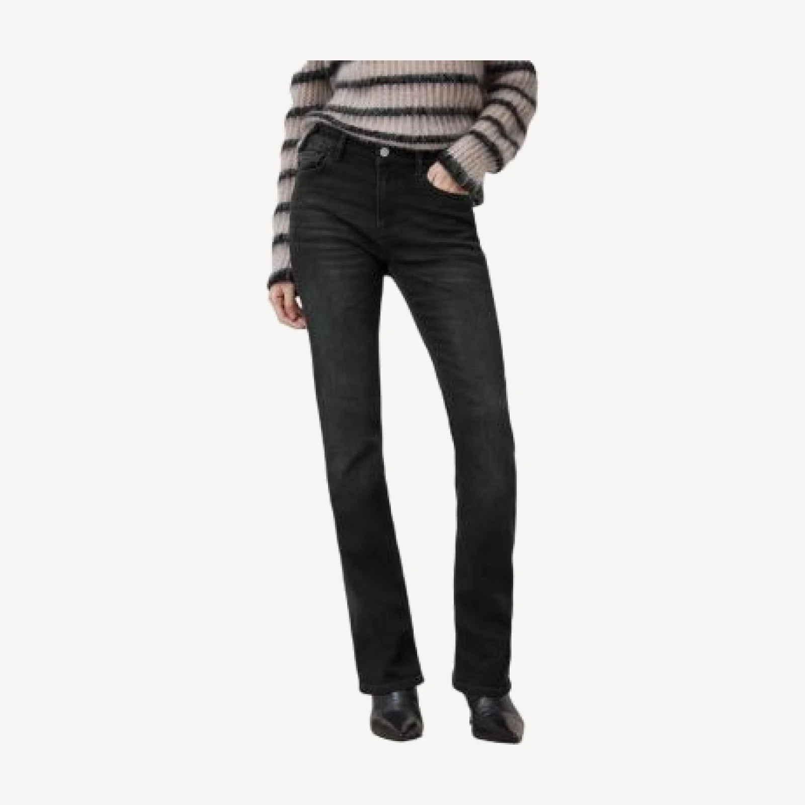 Allsaints Haldan Mid Rise Slim Bootcut Jeans in Washed Black