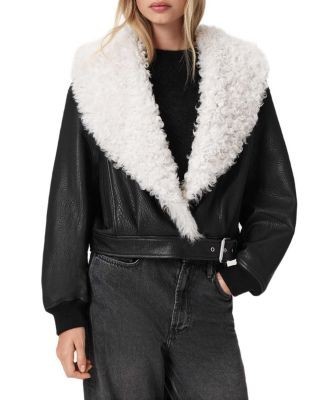 Allsaints Libra Shearling Collar Bomber Jacket