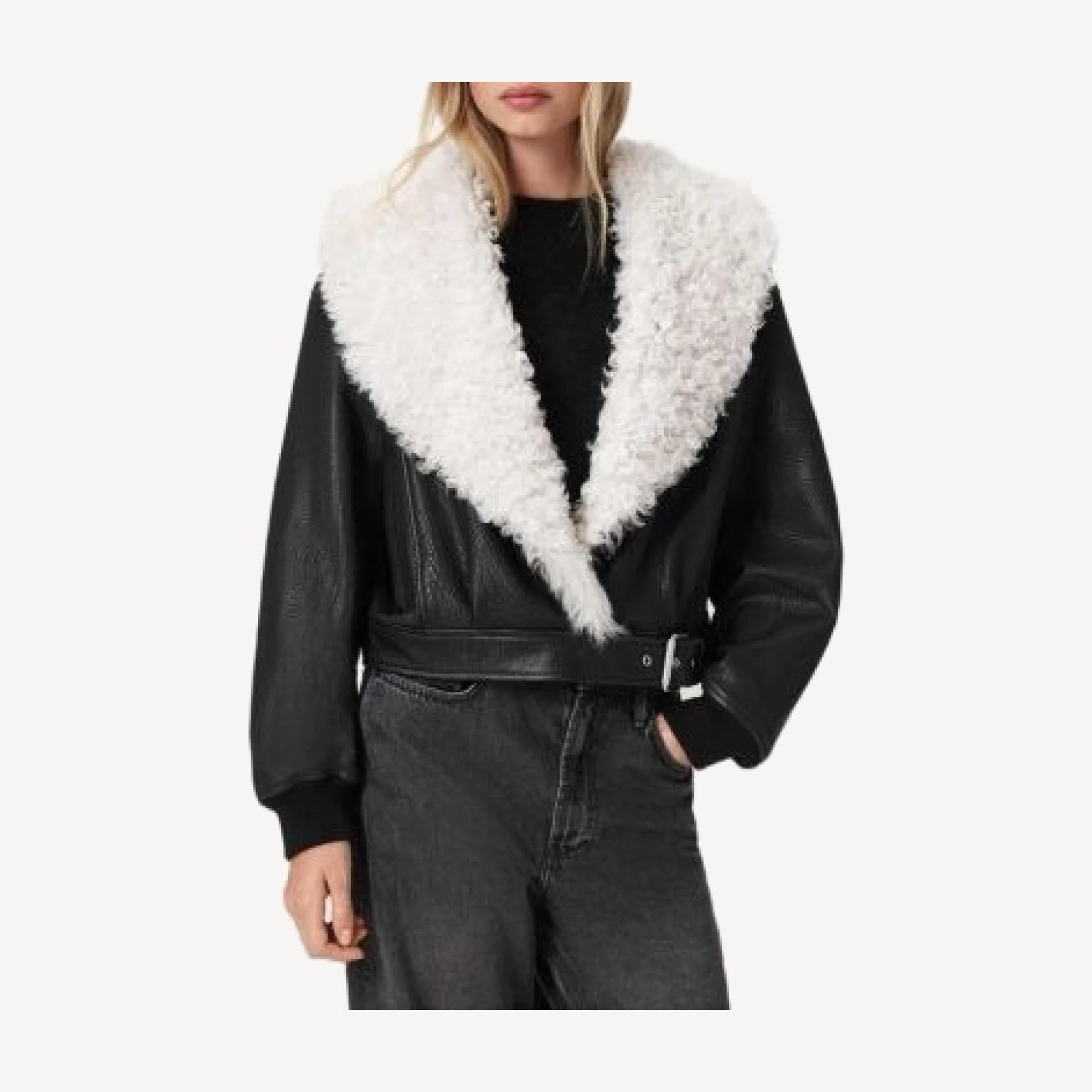 Allsaints Libra Shearling Collar Bomber Jacket