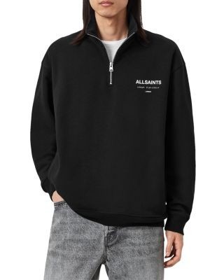 Allsaints Underground Cotton Logo Print Oversized Fit Half Zip Sweatshirt