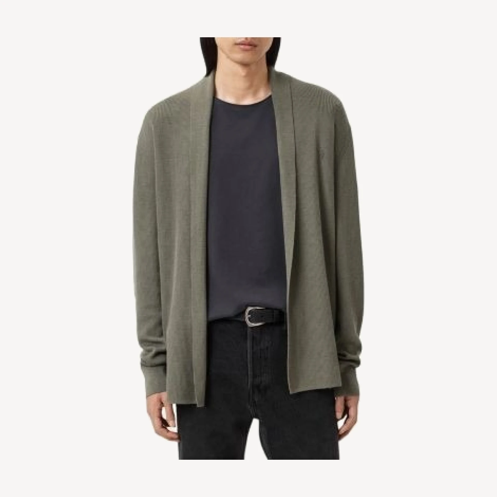 Allsaints Mode Regular Fit Merino Wool Open Cardigan Sweater