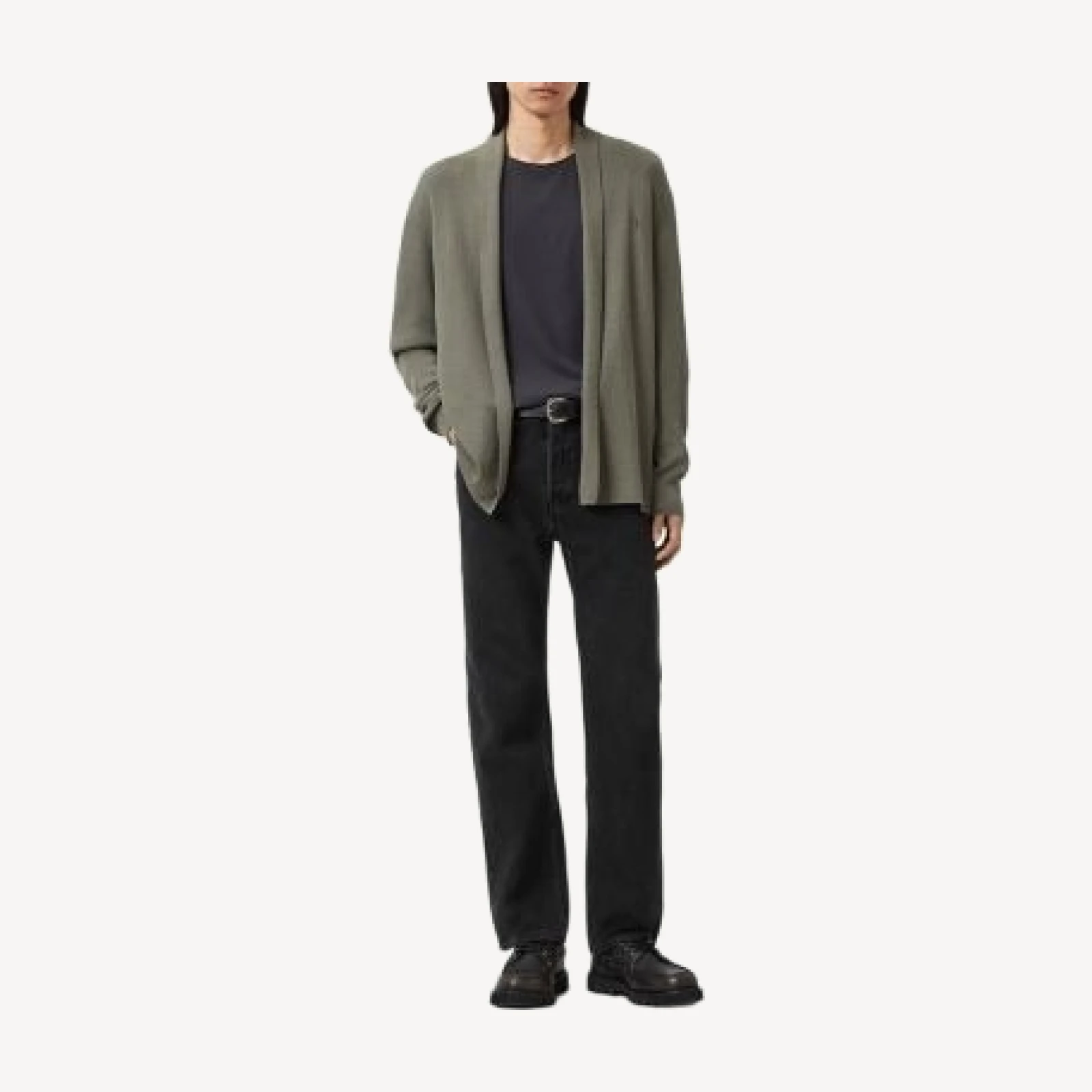 Allsaints Mode Regular Fit Merino Wool Open Cardigan Sweater