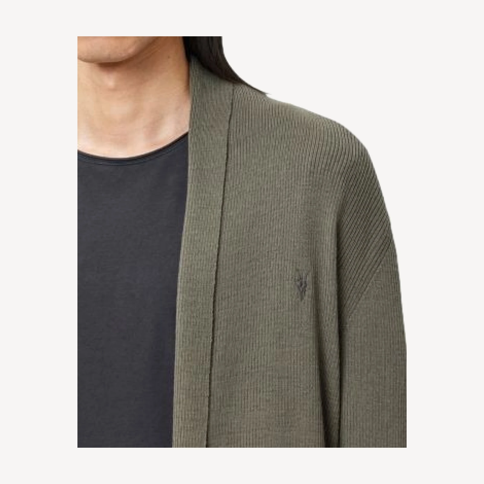 Allsaints Mode Regular Fit Merino Wool Open Cardigan Sweater