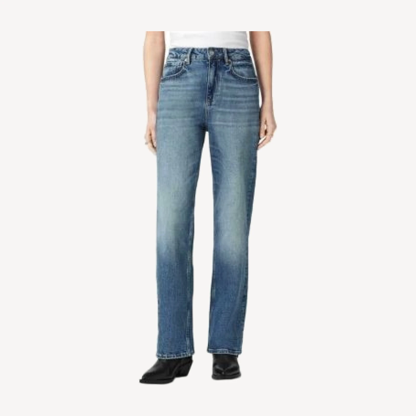 Allsaints Ida High Rise Straight Jeans in Mid Indigo