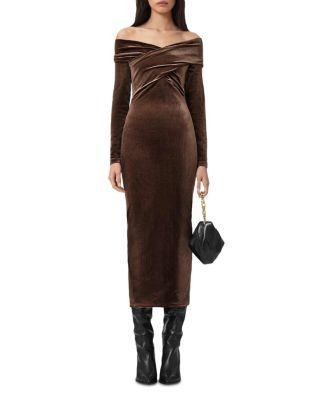 Allsaints Delta Velvet Midi Dress