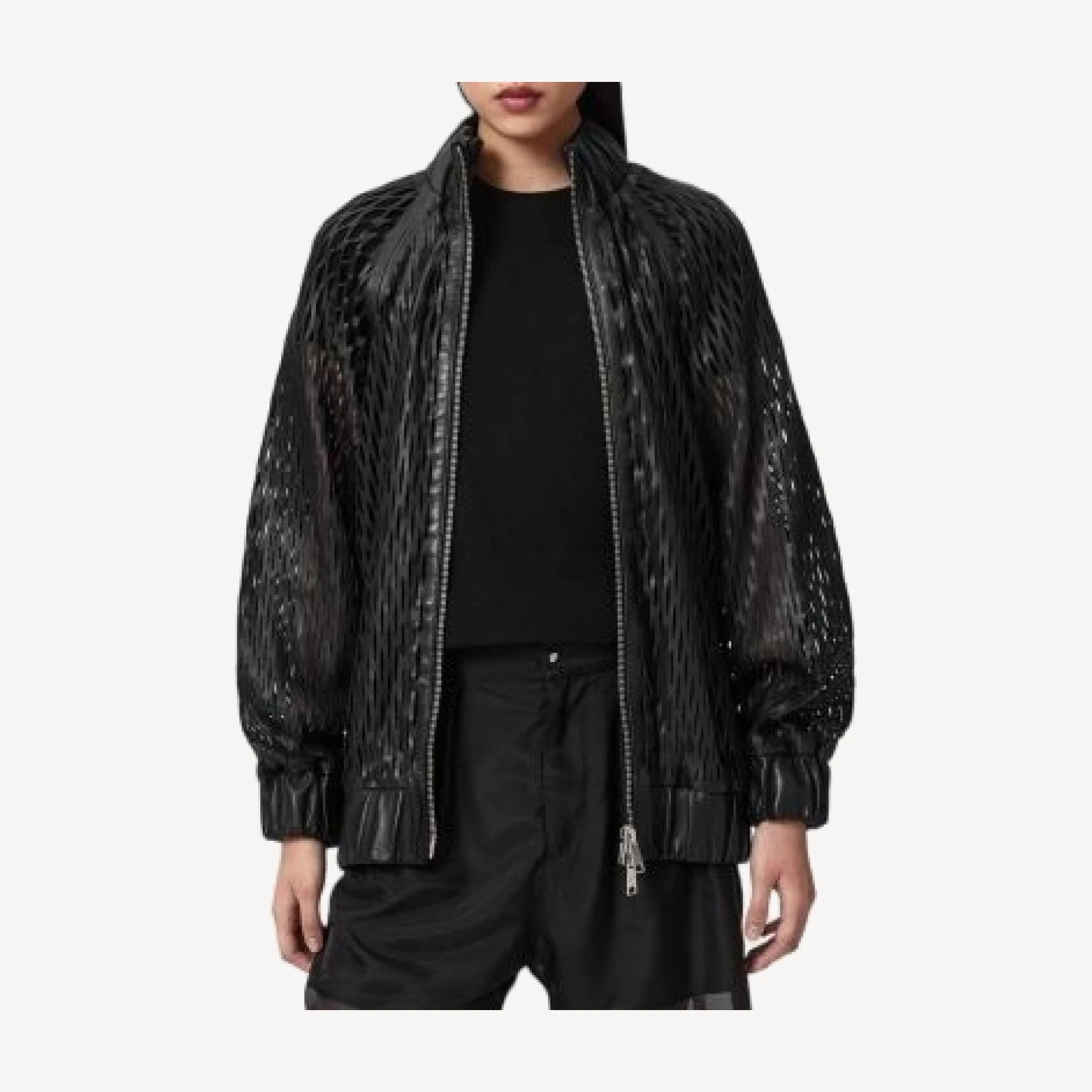 Allsaints Perforated Leather Bomber Jacket