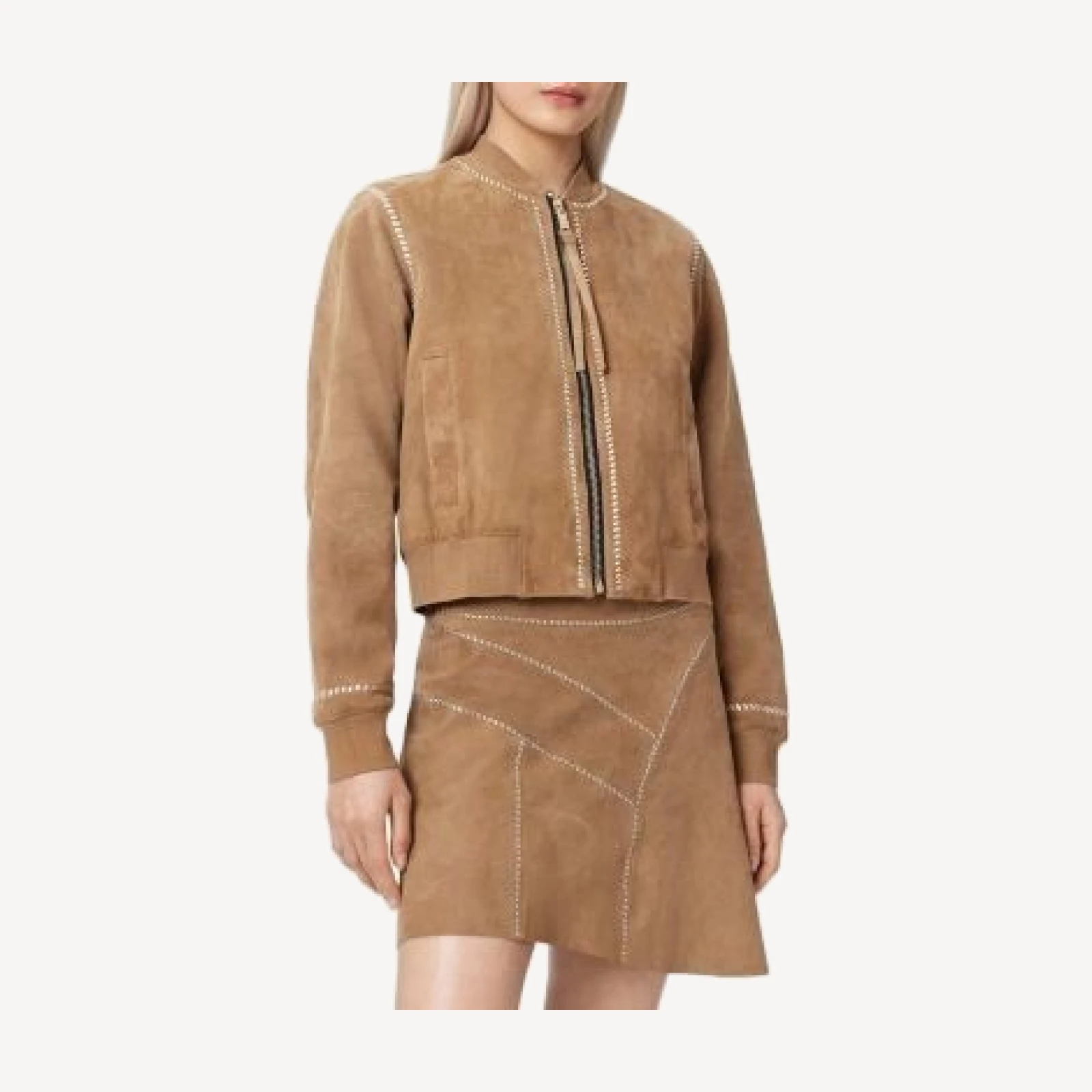 Allsaints Orten Whipstitch Suede Bomber Jacket