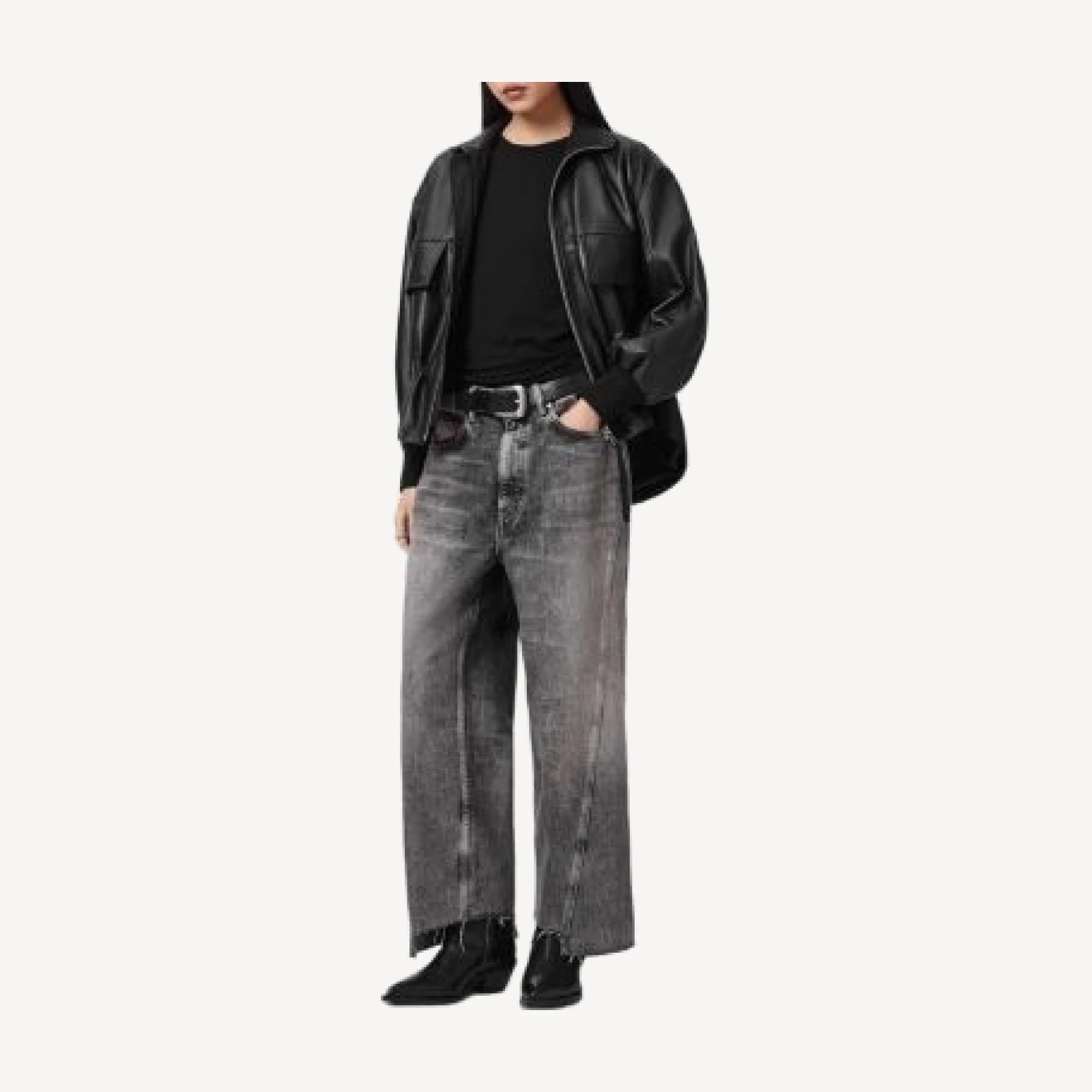 Allsaints Fox Mid Rise Loose Jeans in Vintage Black
