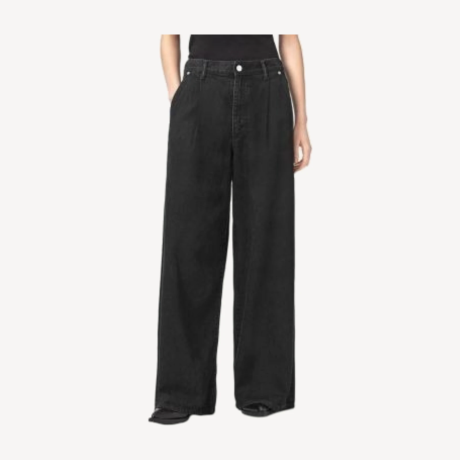 Allsaints Haze Pleat High Rise Wide Leg Jeans in Washed Black