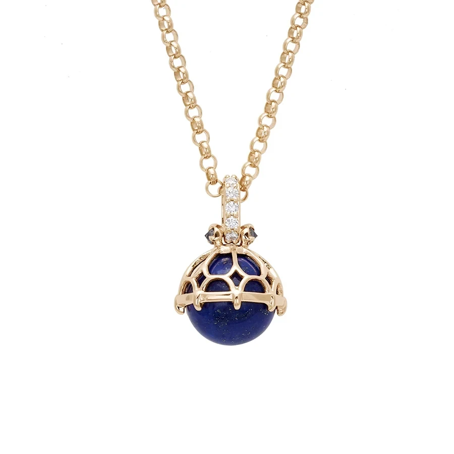 Emma Lace Cap Pendant - 14k Yellow Gold, Lapis (9.5mm), Grey & White Diamond