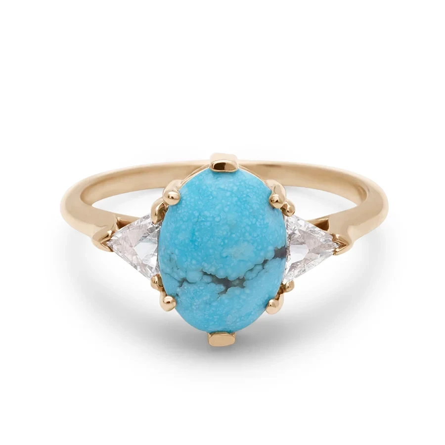 Bea Oval Turquoise Ring - 14k Yellow Gold, Turquoise & White Diamonds