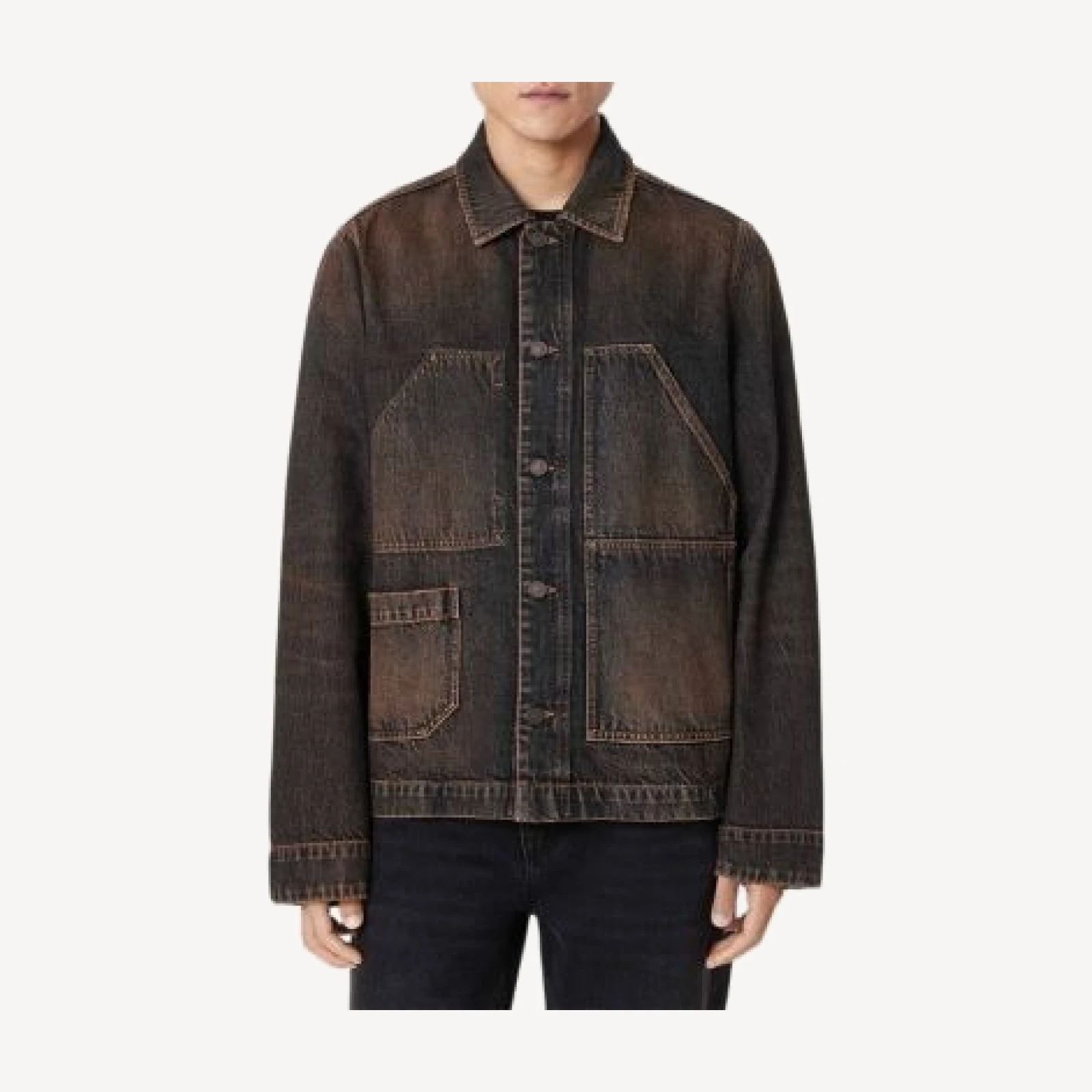 Allsaints Mukesh Cotton Blend Washed Denim Pocket Jacket