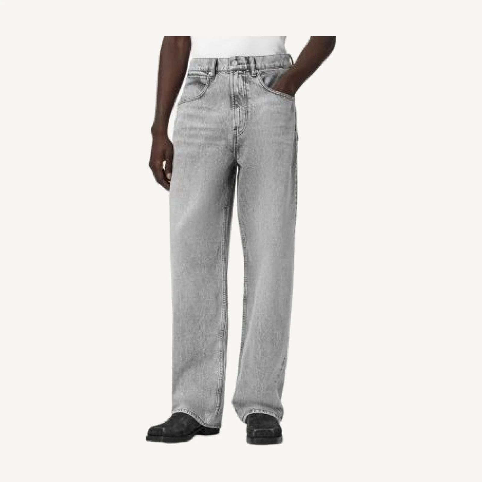 Allsaints Rivet Slouch Cotton Relaxed Fit 30.7 Jeans in Washed Grey