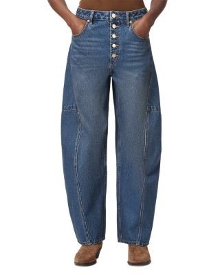 Allsaints Carter Button Fly Mid Rise Barrel Jeans in Tinted Indigo