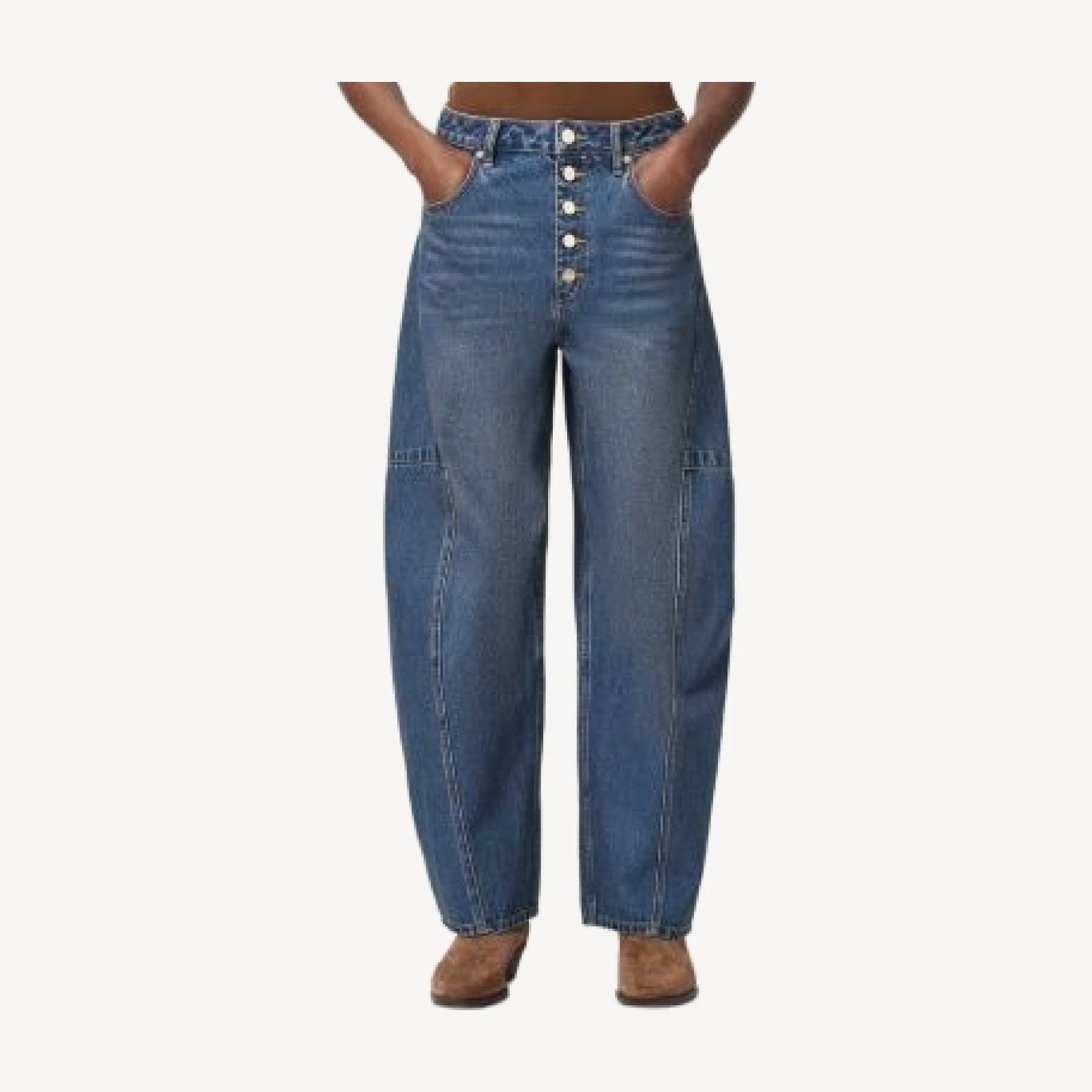Allsaints Carter Button Fly Mid Rise Barrel Jeans in Tinted Indigo