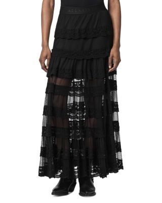 Allsaints Maggie Lace Trim Tiered Skirt
