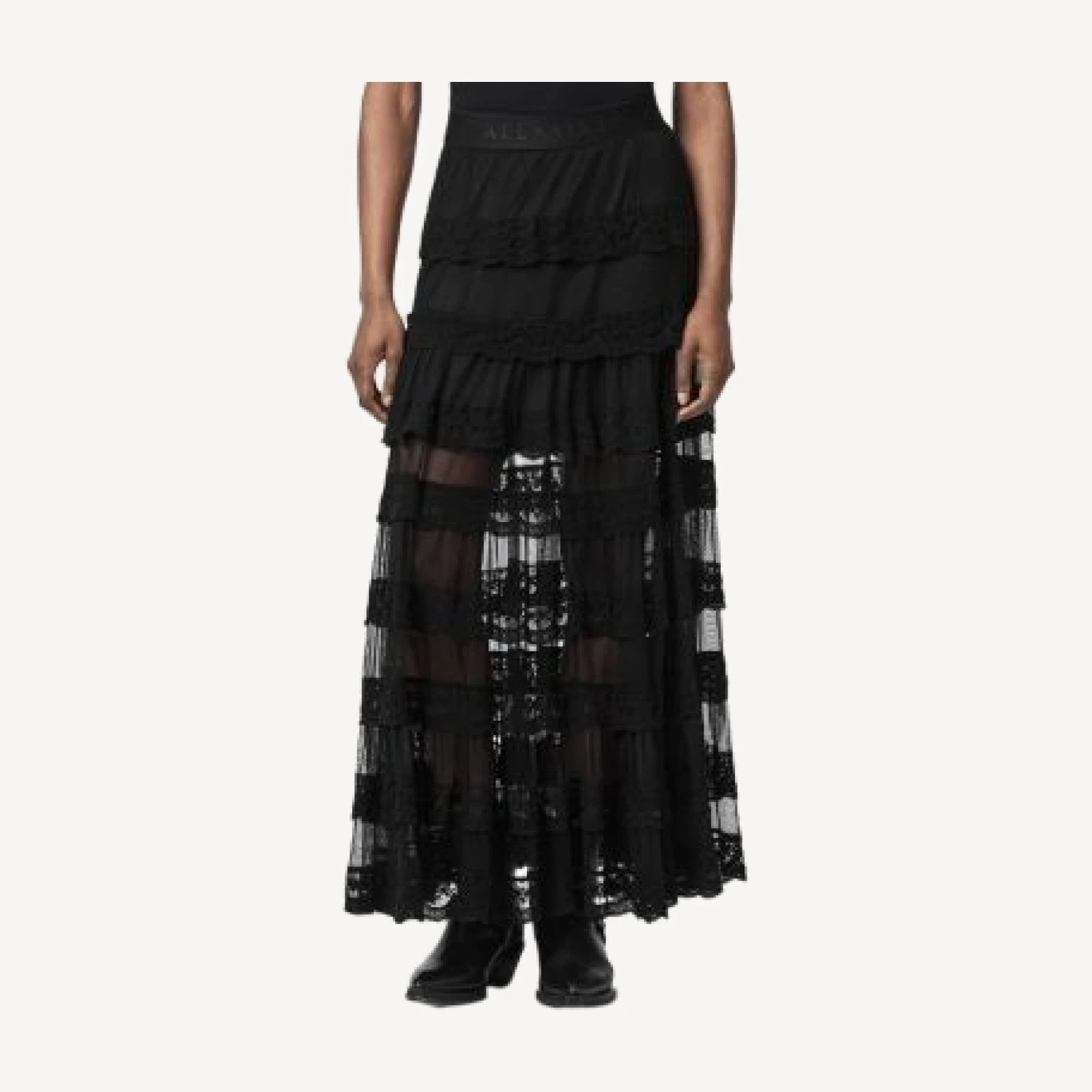Allsaints Maggie Lace Trim Tiered Skirt