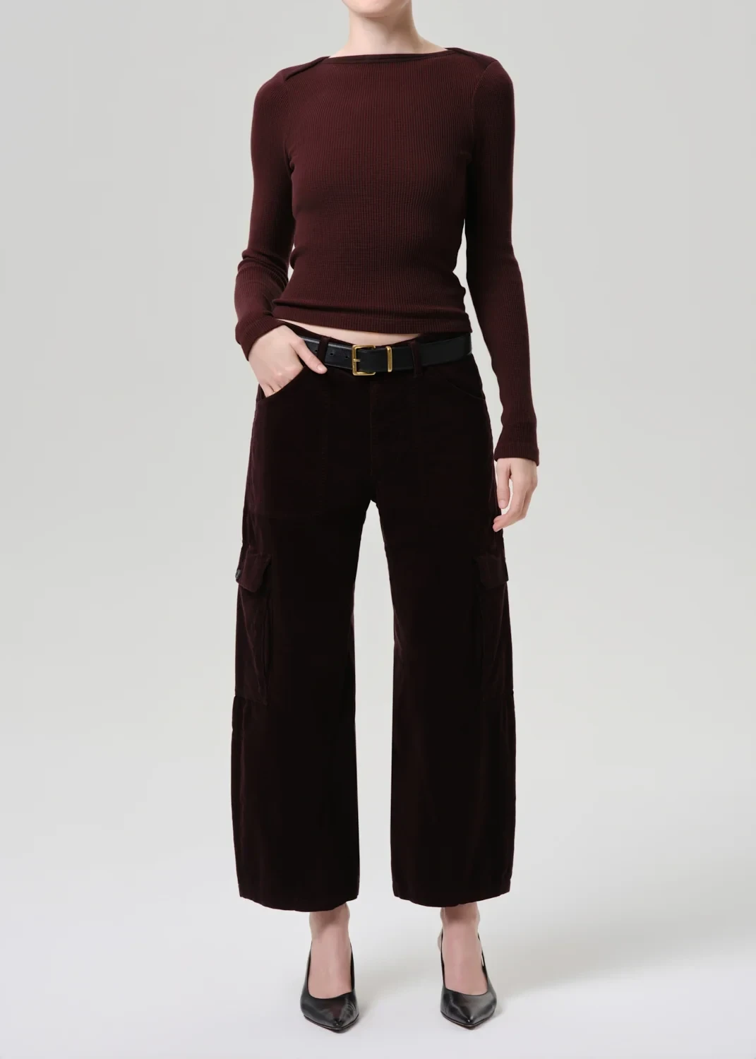 Thassos Twisted Seam Utility Stretch Baby Corduroy Pant in Barrister