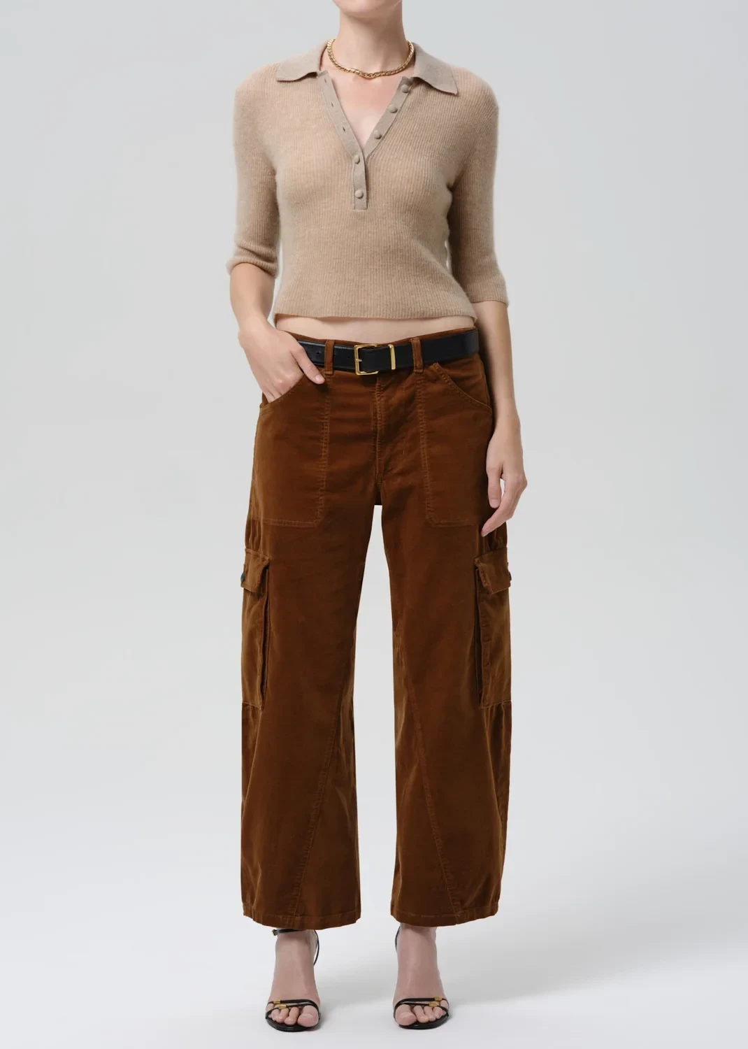 Thassos Twisted Seam Utility Stretch Baby Corduroy Pant in Manuka